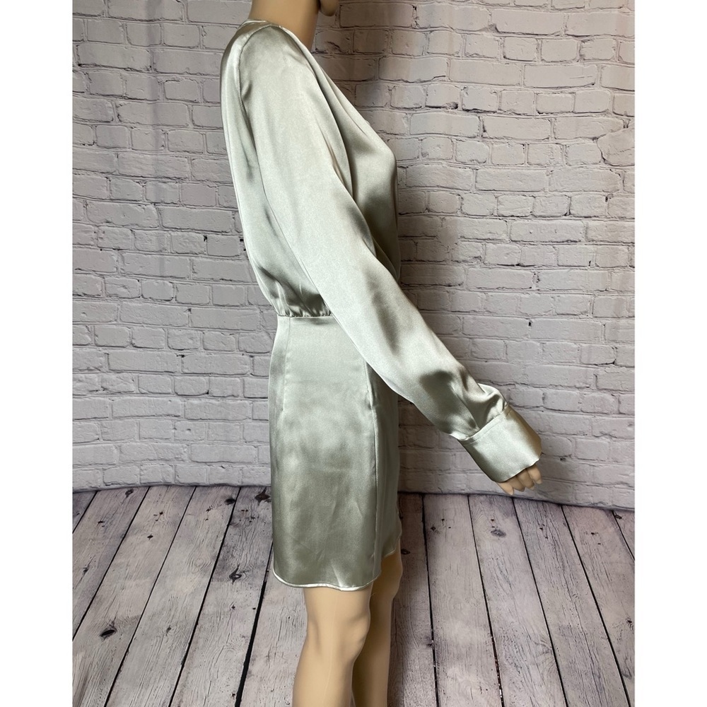 New Zara Wrap Front Satin Long Sleeve Grey Dress Size S - Picture 3 of 12